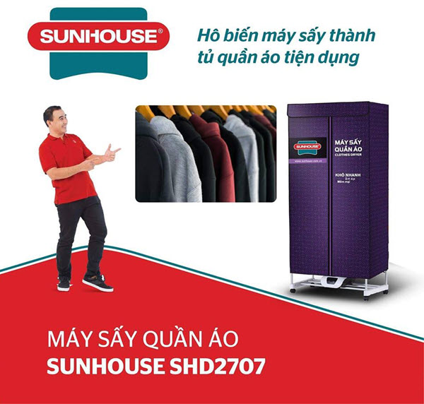 Thiết kế tiện lợi của máy sấy quần áo Sunhouse SHD2707