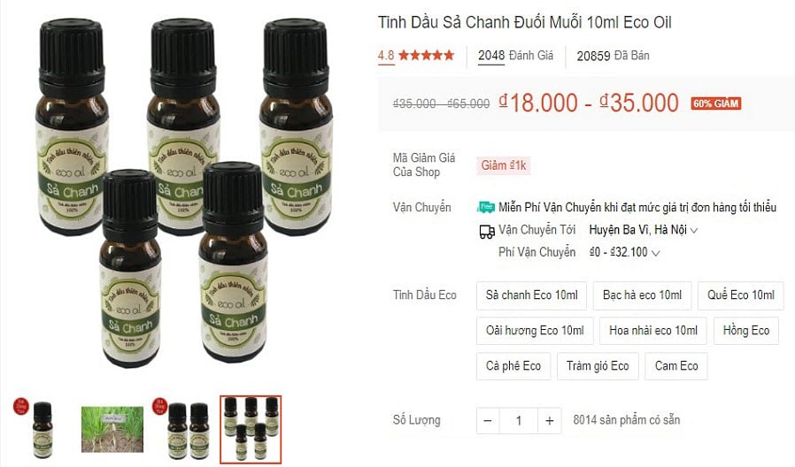 Tinh dầu sả chanh đuổi muỗi 10 ml - Tinh dầu thiên nhiên duổi muỗi