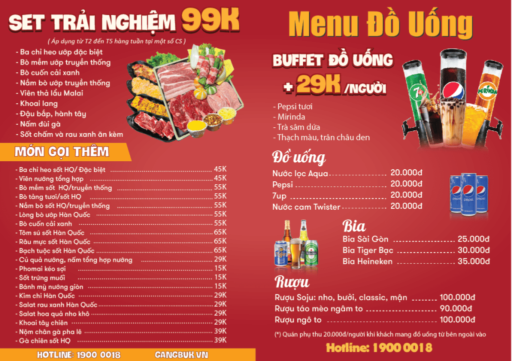 GangBuk menu/ thực đơn/ giá