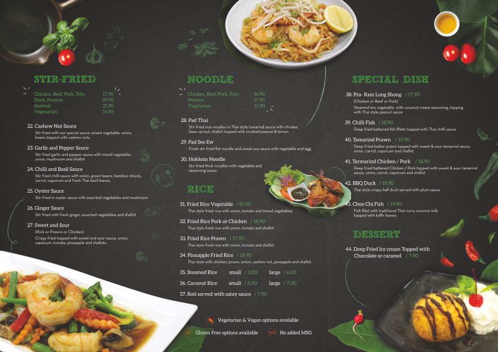 Chilli Thái menu