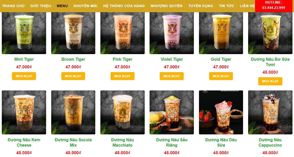 Tiger Sugar menu